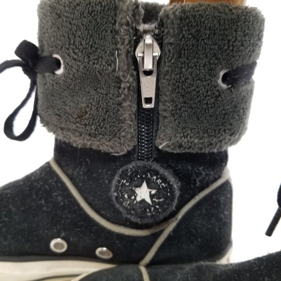 Converse High Top Ankle Boot Black Cuffed Fur Zip Chuck Taylor 12 Junior - Picture 7 of 15